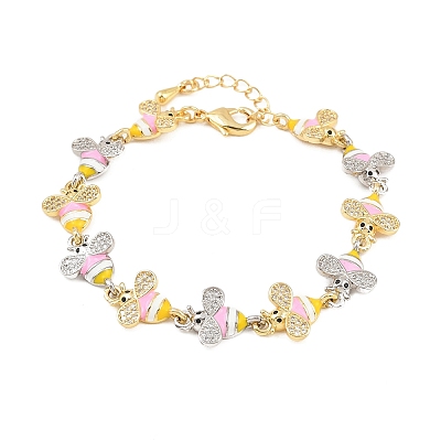 Bees Brass Micro Pave Clear Cubic Zirconia Link Chain Bracelets for Women LS-BJEW-A148-01G-1