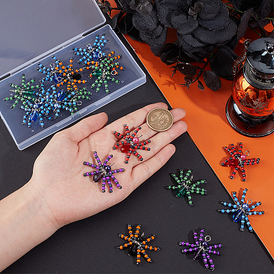 20Pcs Halloween Spider Glass Pendants FIND-SC0009-98-1