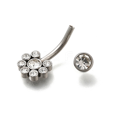 304 Stainless Steel Clear Cubic Zirconia Curved Barbell Belly Button Rings AJEW-D306-03P-06-1