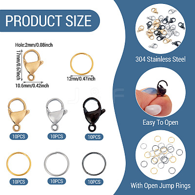 30Pcs 304 Stainless Steel Lobster Claw Clasps STAS-TA0005-37-1