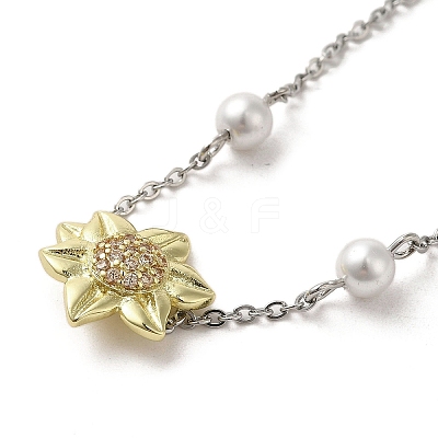 Sunflower Brass Cubic Zirconia Link Bracelets BJEW-A004-01-1