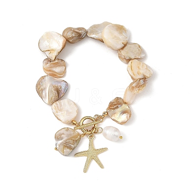Ocean Alloy Starfish Charm OT Bracelets BJEW-JB14278-1