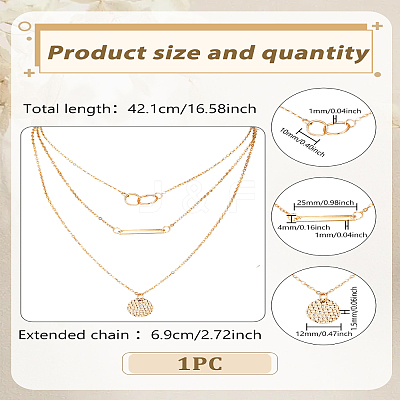 1Pc Zinc Alloy Disc Rectangle Pendant 3 Layer Necklaces NJEW-LP0009-58-1