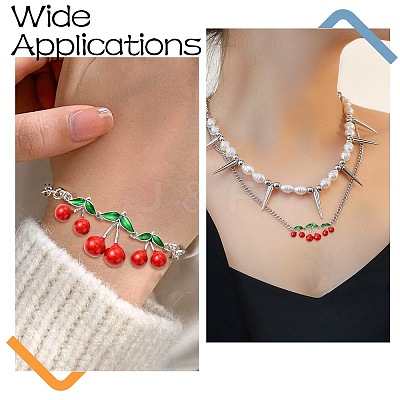 2Pcs Brass Red and Green Enamel Cherry Connector Charms KK-CJ0003-50-1