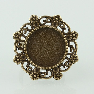 Vintage Adjustable Iron Finger Ring Components Alloy Flower Cabochon Bezel Settings PALLOY-O039-16AB-NF-1