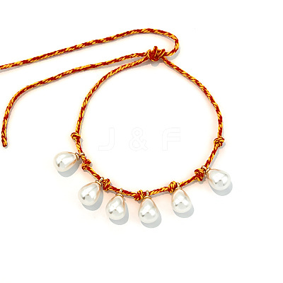 Imitation Pearl Teardrop Charm Adjustable Braided Cotton Cord Bracelets for Women WGB1457-01-1