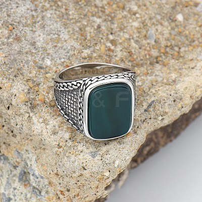 304 Stainless Steel with Natural Green Onyx Agate Finger Rings FS-WG67565-14-1