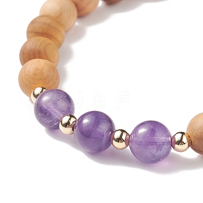 7Pcs 7 Style Natural Wood & Mixed Gemstone Round Beaded Stretch Bracelets Set BJEW-JB08813-1