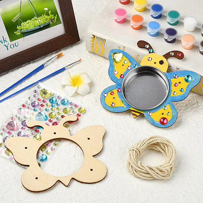DIY Unfinished Wood Butterfly Shape Pet Feeder Kits for Children's Crafts ST-CJ0009-3-1