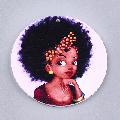 Printed Wooden Big Pendants WOOD-S048-04-1