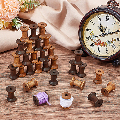 30Pcs 2 Colors Wooden Empty Spools for Wire TOOL-ME0001-04-1