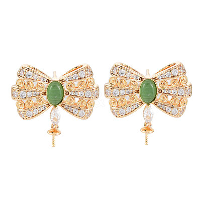 Brass Micro Pave Clear Cubic Zirconia Stud Earring Findings KK-S364-061-1