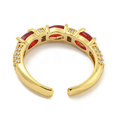 Oval Rack Plating Brass Micro Pave Cubic Zirconia Open Cuff Rings for Women RJEW-F162-05G-03-1