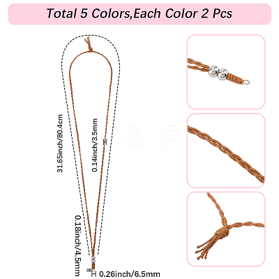 10Pcs 5 Colors Waxed Polyester Cord Adjustable Necklaces Making AJEW-SC0004-32-1