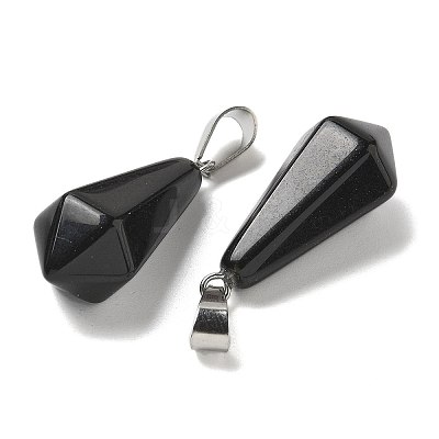 Natural Obsidian Pointed Pendants G-B127-15P-01-1