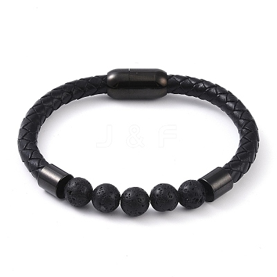 Round Natural Lava Rock Bead Bracelets BJEW-A009-08EB-03-1