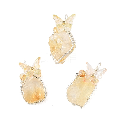 Copper Wire Wrapped Heated Natural Citrine Pendants PALLOY-TA00436-1