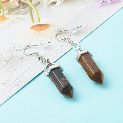 Bullet Shaped Natural Mixed Gemstone Dangle Earrings EJEW-JE04575-1