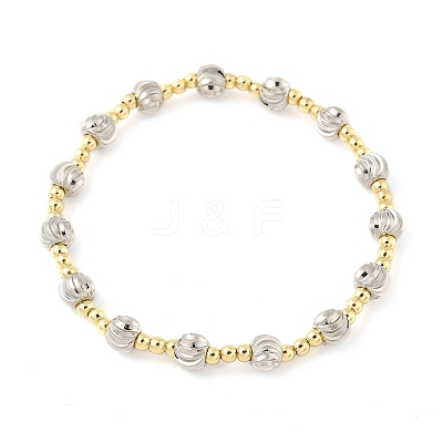 Brass Round Beaded Stretch Bracelets for Women Men BJEW-Z129-01GP-1
