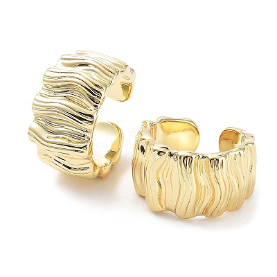 Brass Textured Open Cuff Rings for Women X-RJEW-D016-01G-1