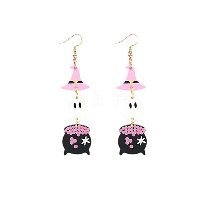 Witch Hat with Ghost Acrylic Dangle Earrings FS-WG1324F-01-1