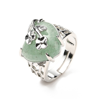 Natural Green Aventurine Adjustable Rings RJEW-P043-03P-15-1