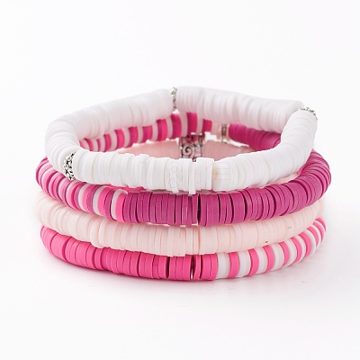 4Pcs 4 Styles Polymer Clay Heishi Beads Stretch Bracelets Sets BJEW-JB05904-1