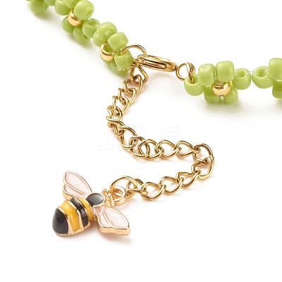 Glass Seed Beaded Flower Necklace with Alloy Enamel Bee Charm NJEW-JN03817-02-1