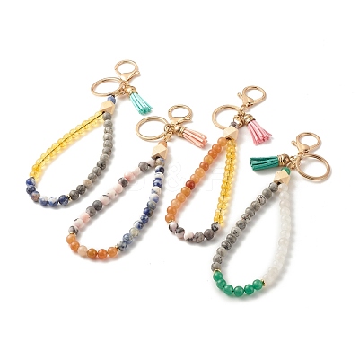 Wood & Gemstone Beaded Bracelet Wristlet Keychains KEYC-JKC00299-1
