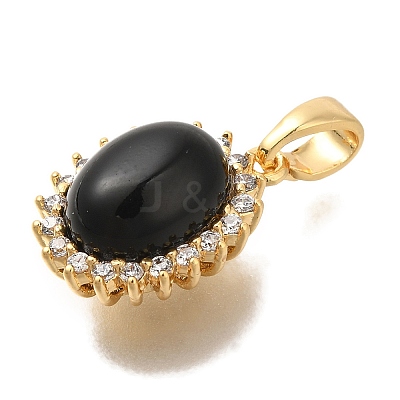 Brass Micro Pave Cubic Zirconia and Glass Pendants KK-K388-33G-1