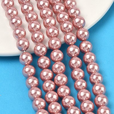 Electroplated Shell Pearl Beads Strands X-BSHE-G041-8mm-05-1
