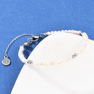 Brass & Natural Pearl Round Beaded Bracelets for Women BJEW-D366-02P-1