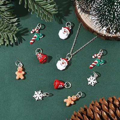5Pcs 5 Styles Christmas Themes Alloy Enamel Pendants XMAS-YW0001-01C-1