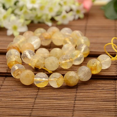 Natural Gemstone Yellow Hematoid Quartz Beads Strands G-N0078-F12mm-10-1