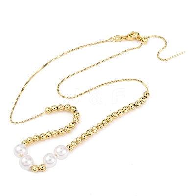 Brass & ABS Imitation Pearl Round Beaded Adjustable Slider Necklaces BJEW-H209-02G-1