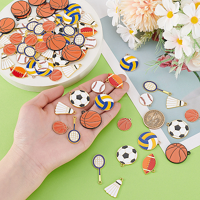 64Pcs 8 Styles Sports Goods Theme Alloy Enamel Pendants ENAM-ME0001-19-1