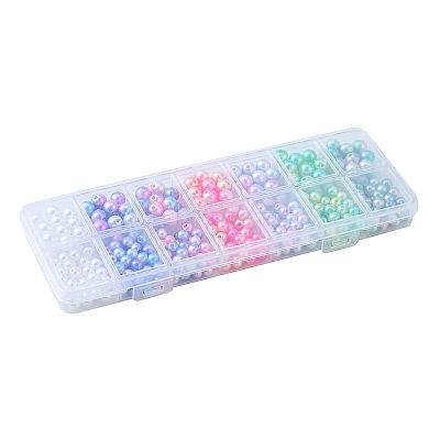 420Pcs 12 Style Rainbow ABS Plastic Imitation Pearl Beads OACR-FS0001-27-1