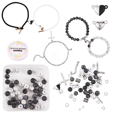 Heart & Round Magnetic Clasp Couple Bracelets DIY Making Kits DIY-SZ0006-27-1