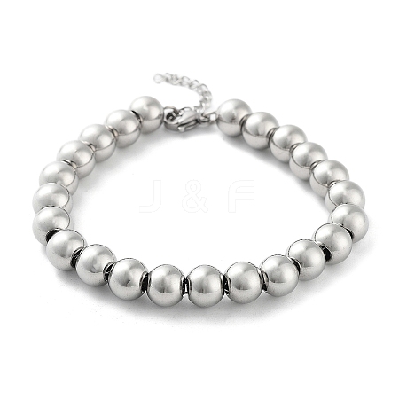 Non-Tarnish 202 Stainless Steel Round Beaded Bracelets for Men Women BJEW-D034-01P-1