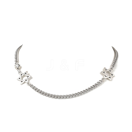 304 Stainless Steel Star of David Link Chain Necklaces NJEW-JN05658-1