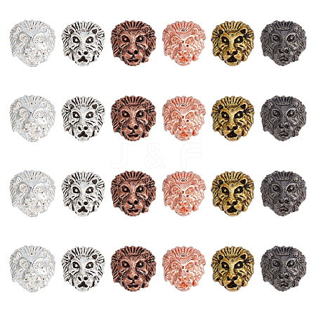 24Pcs 6 Colors Tibetan Style Alloy Lion Head Beads TIBEB-OC0001-01-1