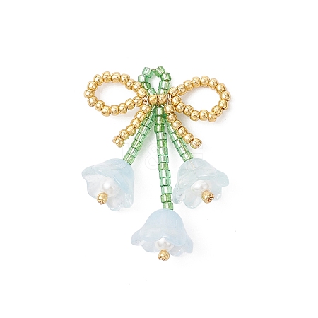 Glass Seed Beaded Bowknot with Flower Pendants PALLOY-MZ01129-04-1