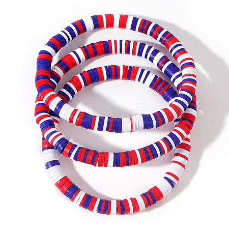 Independence Day Red White Blue Polymer Clay Heishi Beads Bracelets Set MC4796-1