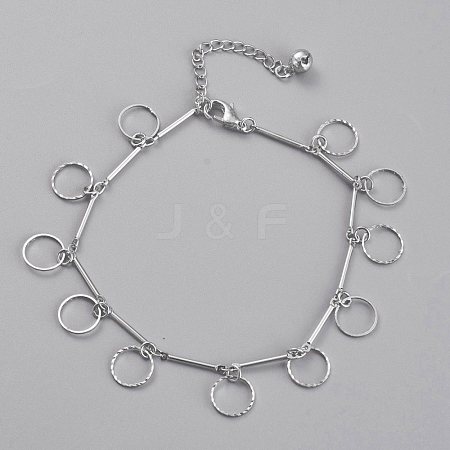 Brass Textured Ring Charm Anklets AJEW-B005-08P-1
