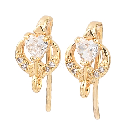 Brass Micro Pave Clear Cubic Zirconia Heart Earring Hooks KK-A274-05G-1