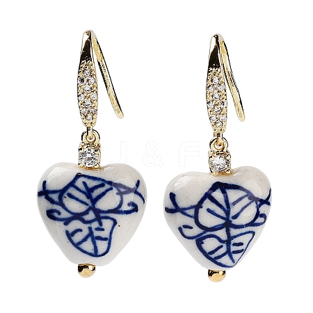 Heart Porcelain Dangle Earrings EJEW-G398-05-1