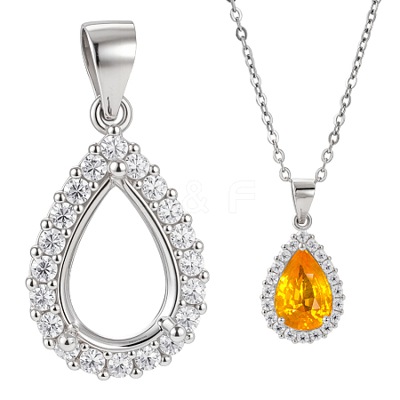 1Pc 925 Sterling Silver Micro Pave Clear Cubic Zirconia Pendant Cabochon Settings STER-BC0003-58-1