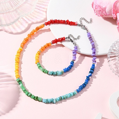 Nuggets Dyed Natural Freshwater Shell Beaded Bracelets & Necklaces Sets SJEW-JS01360-1