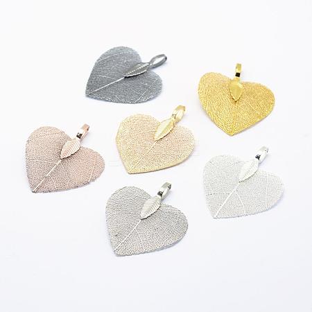 Brass Plated Natural Leaf Pendants KK-G321-E-1