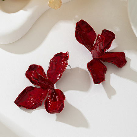 Flower Spray Painted Alloy Stud Earrings FS-WG7186F-01-1